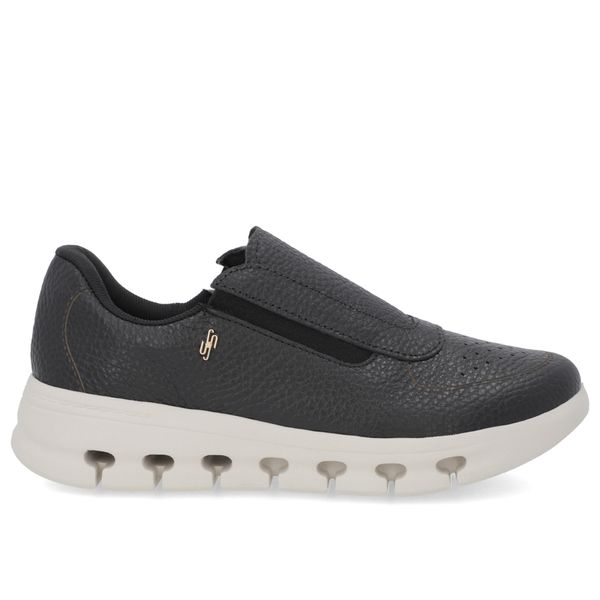 Tênis Básico Slip On Preto Couro Elástico 35