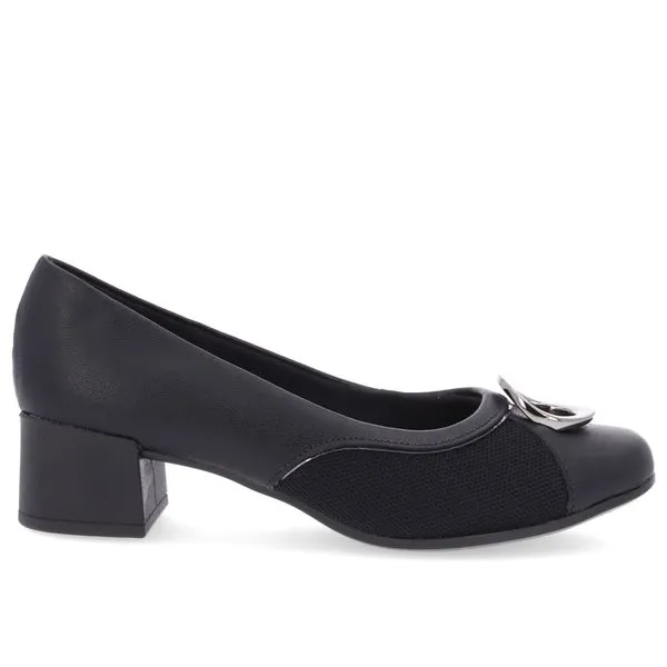 Scarpin Preto Salto Bloco Couro Detalhe Prata 33