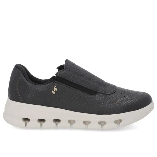 Tênis Básico Slip On Preto Couro Elástico 34