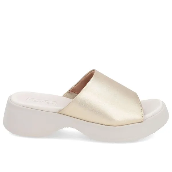 Tamanco Salto Plataforma Couro Dourado 40