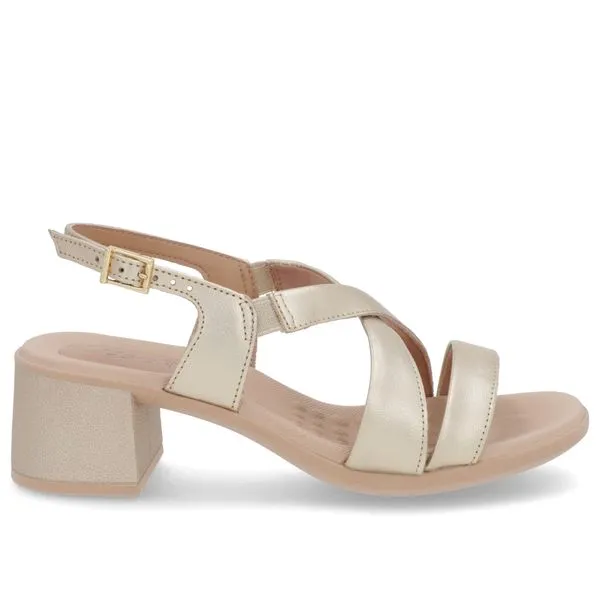 Sandália Salto Médio Couro Dourado Ajuste Fivela 41