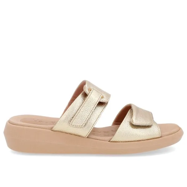Tamanco Salto Baixo Couro Dourado Fecho-Flex 40