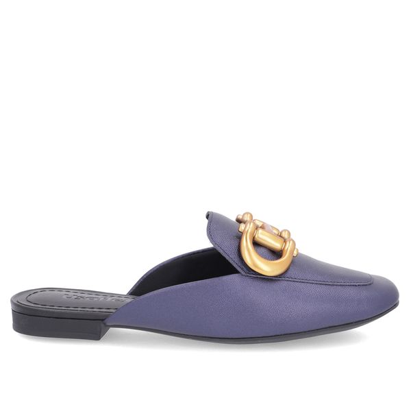 Mule Azul Bico Quadrado Couro Enfeite Fosco 37