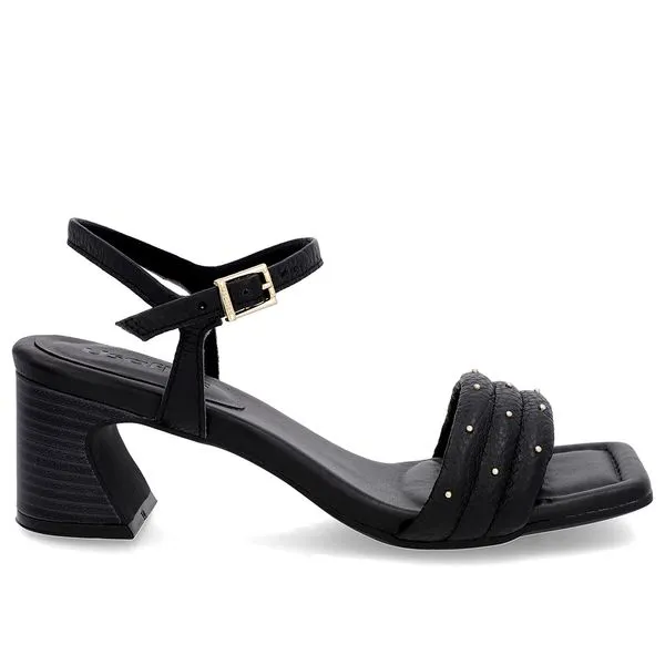 Sandália Salto Preto Couro Preto Rebite 35