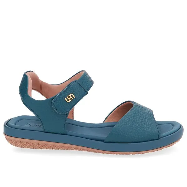 Sandália Baixa Couro Azul Fecho-Flex 39