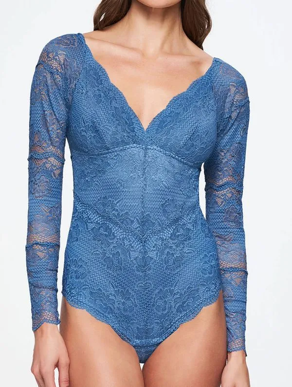 Body Manga Longa Lace Lover AZUL DENIN P