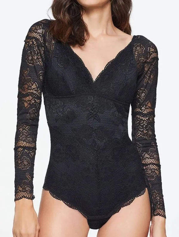 Body Manga Longa Lace Lover PRETO M