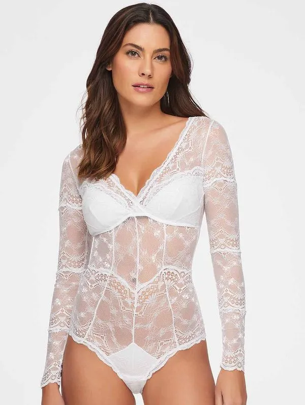 Body Manga Longa com Bojo Removível Pétala BRANCO P