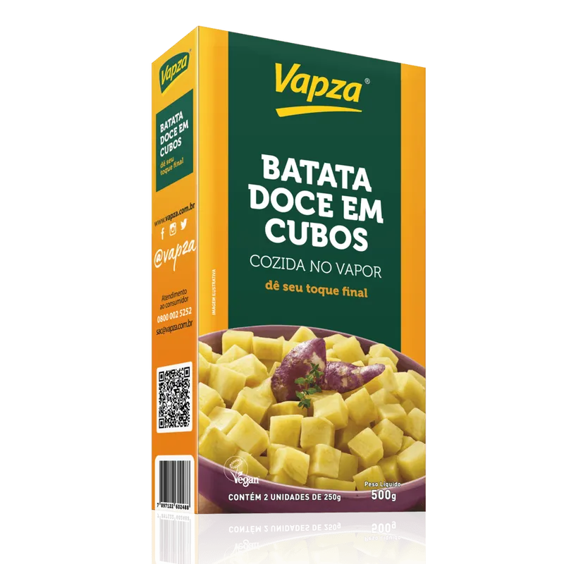 Batata Doce em Cubos Cozida no Vapor 500G Vapza