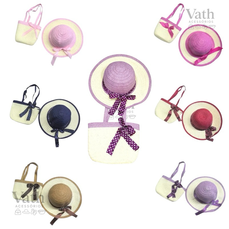 Kit Infantil Chapéu + Bolsinha Menina Moda Praia Piscina Verão Conjunto Feminino Estiloso
