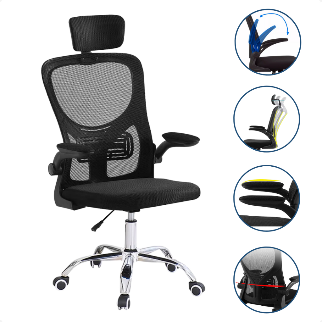 Cadeira Escritório Presidente Executiva Ergonômica Giratória Tela Mesh Home Office 150kg Encosto Cabeça Confortável