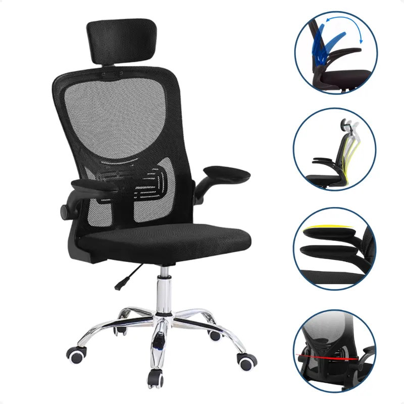 Cadeira Escritório Presidente Executiva Ergonômica Giratória Tela Mesh Home Office 150kg Encosto Cabeça Confortável