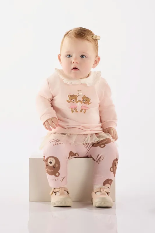 Conjunto para Bebê Menina em Molecotton e Malha Peluciada (Rosa Claro) Up Baby