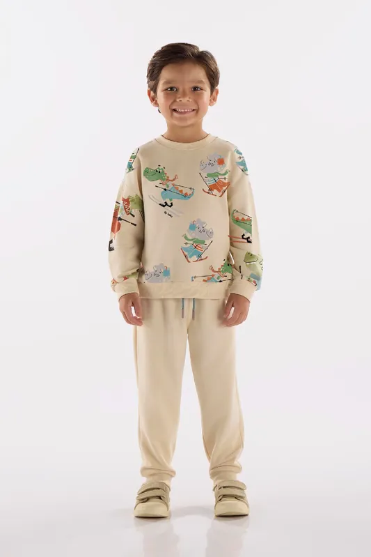 Conjunto Blusão e Calça em Moletom Infantil (Off White) Up Baby
