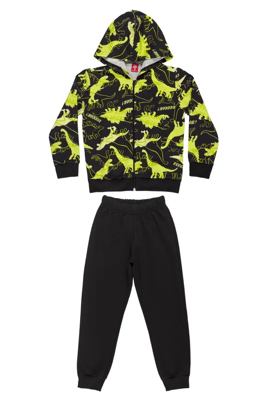 Conjunto Infantil Masculino com Jaqueta e Calça de Moletom (Preto) Bee Loop