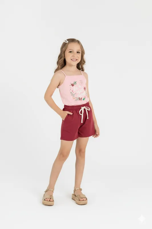 Conjunto com Regata e Short para Menina (Vermelho) Guloseima