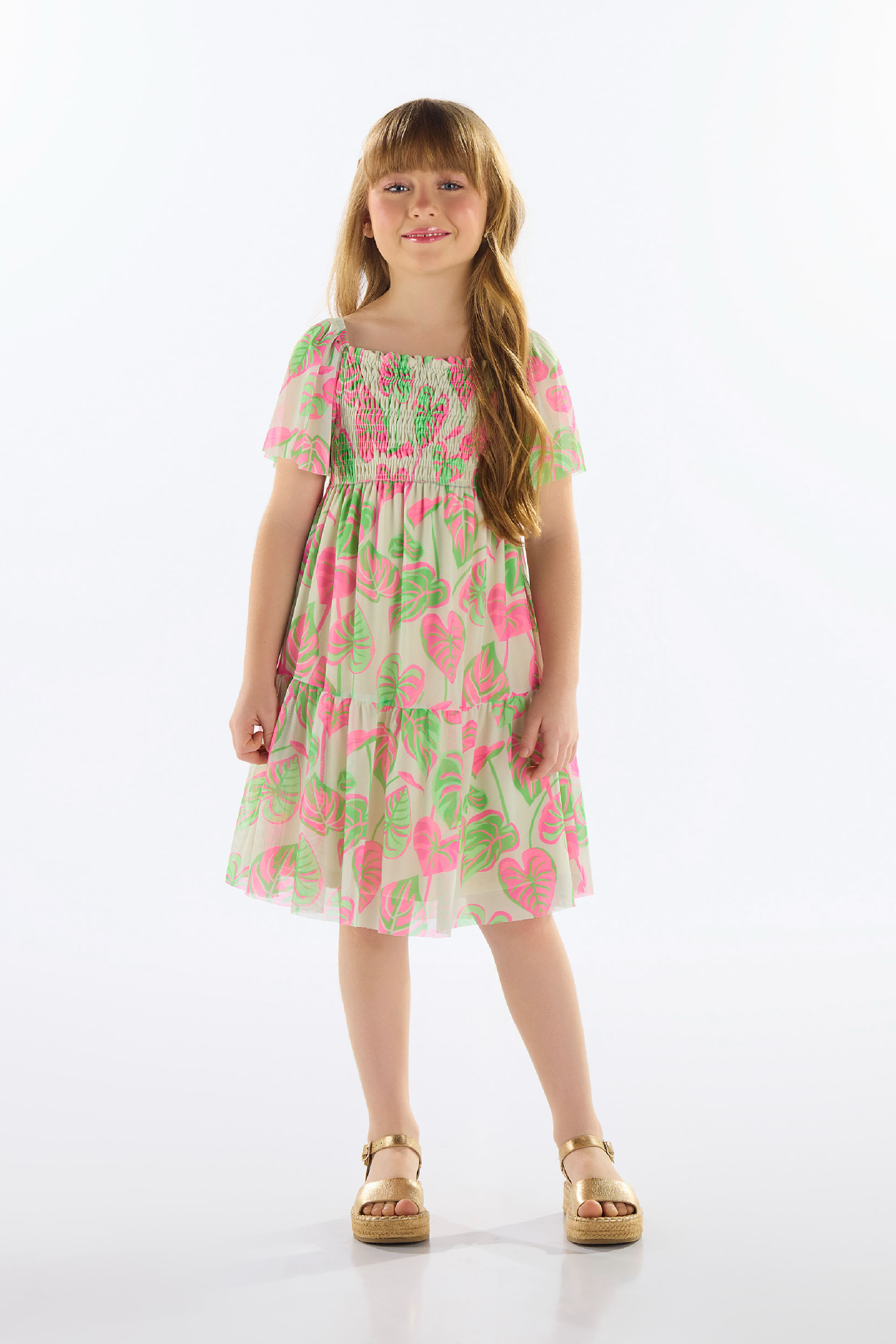 Vestido Infantil em Poliéster e Elastano com Forro (Verde) Quimby