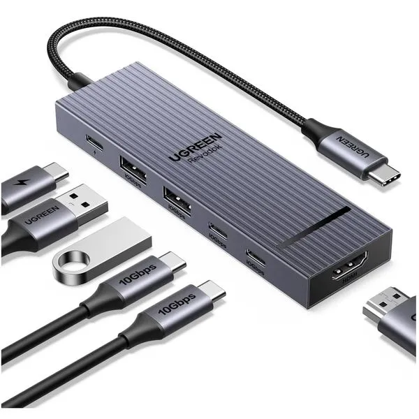 Hub USB-C Ugreen 6 em 1 - Revodok - HDMI, 2x USB-A, 2x USB-C, 100w Power Delivery - CM818