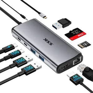 Hub USB-C 10 em 1 SSK - HDMI (4K/60Hz), 2 USB-A Gen2, 2 USB-C, PD 3.0 100w, RJ-45, SD/TF, Audio 3.5mm - SC207