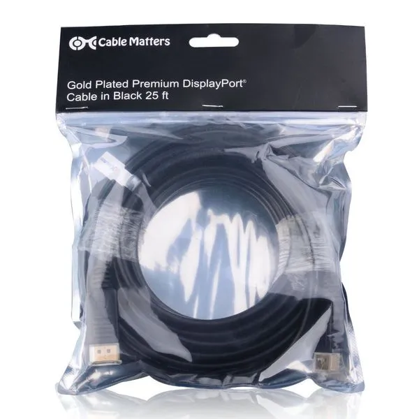 Cabo de Vídeo - Displayport 1.2 - 7,6m - Cable Matters - Preto - 102005-25