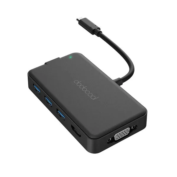 Hub USB-C 3.1 (7 em 1: 3 portas USB 3.0, 1 x USB-C, 1 x HDMI Ultra HD 4K, 1 x Gigabit Ethernet, 1 xVGA) DodoCool - DC35