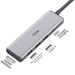 Hub USB-C 5 em 1 SSK - 1 HDMI (4K/60Hz), PD 3.0 100w, 2 USB 3.2, 1 USB 2.0 - SC212