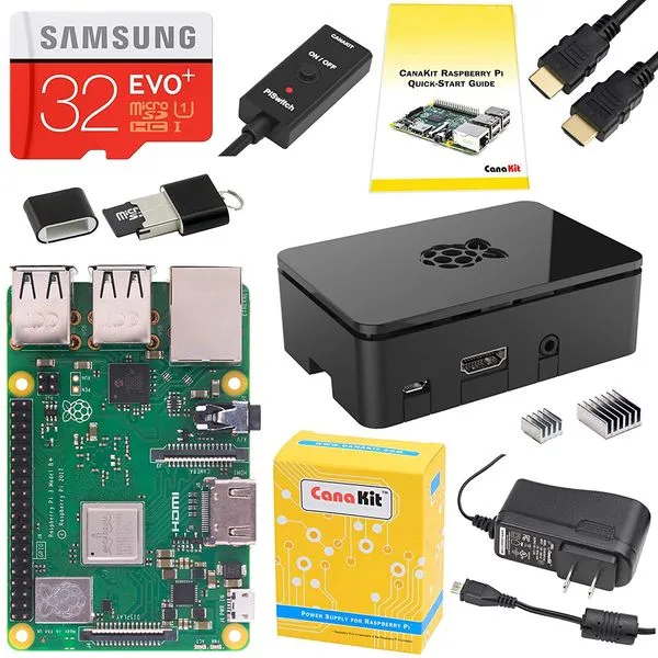 Computador Raspberry Pi 3 B+ (Quad-Core 1.4GHz, 1GB RAM, Wi-fi, Bluetooth, HDMI) Kit c/ Gabinete, Fonte, Cartão SD