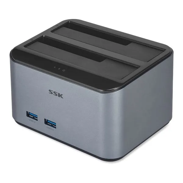 Doca USB 3.0 - 2.5 / 3.5 pol - SSK DK108 (Duas baias, até 32TB, clone, 5Gbps)