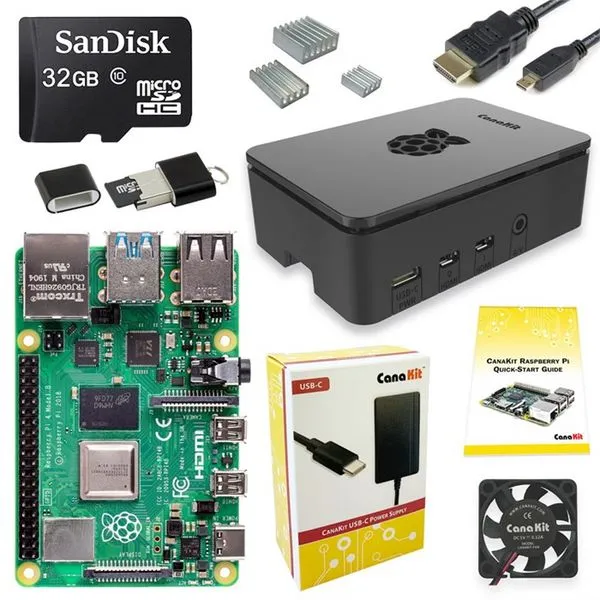 Computador Raspberry Pi 4 (1.5GHz, 1GB RAM) Kanakit Starter Kit - 32GB - PI4-1GB-STR32F-C4-BLK (c/ gabinete, fonte e SD)