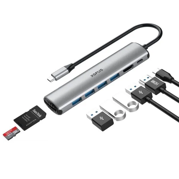 Hub USB-C (8 em 1: 4x USB 3.0, 1x USB-C 1x HDMI 4K, 2x SD/MicroSD) Ikling