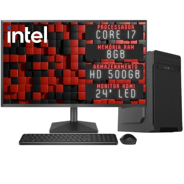 Computador Completo 3green Desktop Intel Core i7 8GB Monitor 24" Full HD HDMI HD 500GB Windows 10 3D-156