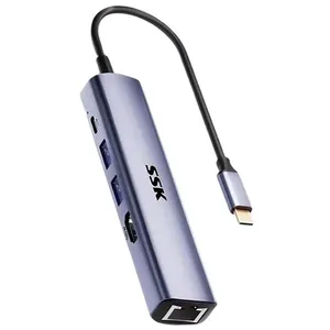Hub USB-C 5 em 1 SSK - USB3.2 Gen 1(5Gbps), HDMI (4K60HZ), PD3.0, RJ45 (1000Mbps) - SR006