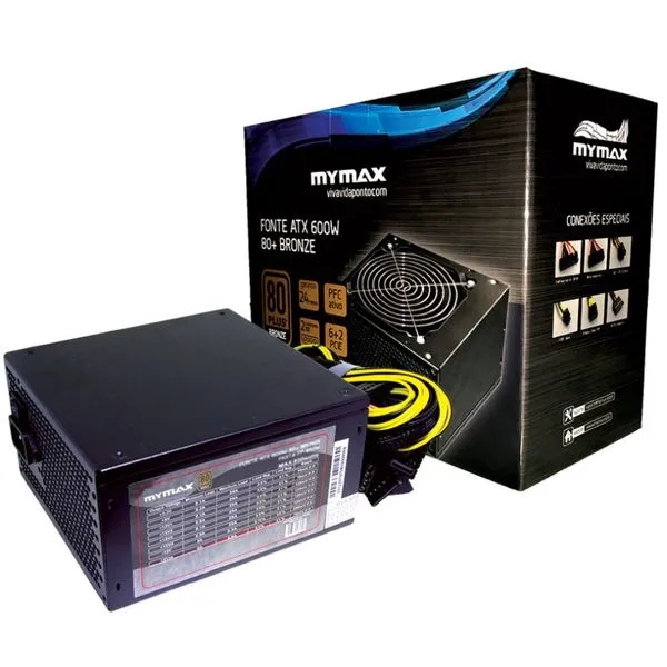 Fonte ATX - 600W - Mymax MPSU/FP650W 80 Plus Bronze - Preta