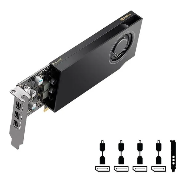 Placa de vídeo NVIDIA Quadro RTX A400 - PNY VCNRTXA400ATX-PB (4GB DDR6, PCIe 4.0 x16)