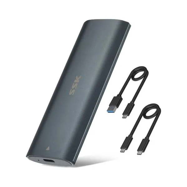 Gaveta Externa Portátil SSD M.2 NVME SATA PCIe / SATA > USB 3.2 Tipo-C - SSK HE-C370 (Alumínio, USB 3.1/3.2 Gen 2 10Gbps)