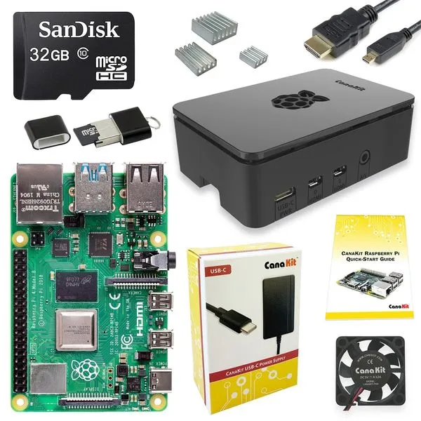 Computador Raspberry Pi 4 B (1.5GHz, 2GB RAM) Kanakit Starter Kit - PI4-2GB-STR32F-C4-BLK (c/ gabinete, fonte e SD)
