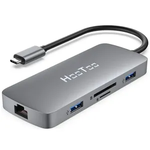 Hub USB-C 3.1 HooToo 8 em1 - HT-UC009 (2x USB3.0, 1x USB-C 100W, 1x USB2.0, HDMI, Leitor Cartão SD/TF, Ethernet Gigabit)