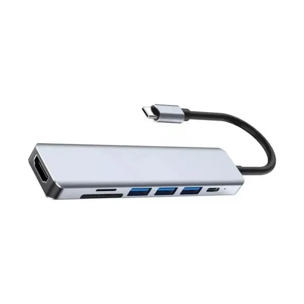 Hub USB-C - 7 portas - 2 USB + Tipo C + PD + HDMI + Leitor de cartão SD/TF - MD9 - 9618