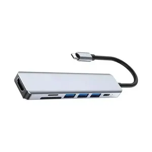 Hub USB-C - 7 portas - 2 USB + Tipo C + PD + HDMI + Leitor de cartão SD/TF - MD9 - 9618