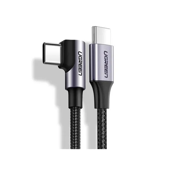 Cabo USB-C Ugreen - 1m, 3A, 60W, Conector 90 graus Preto - US255