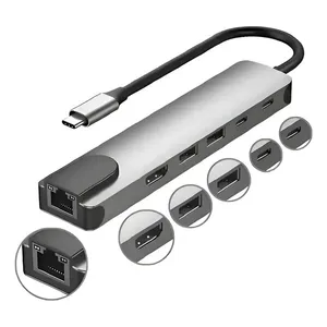 Hub USB-C - 6 portas - 2 USB + HDMI + Tipo C + PD + RJ45 - MD9 - 9621