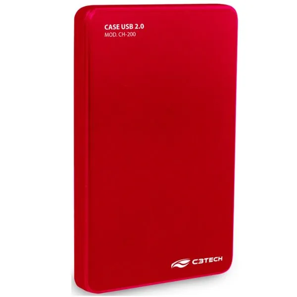 Gaveta Externa Portátil (2.5pol) - SATA > USB 2.0 - C3 Tech - Vermelho - CH-200RD