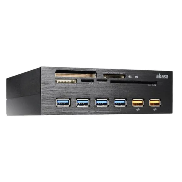 Leitor de Cartão - Externo para baia 5,25 com 4 USB 3.0 e 2 USB 2.0 - AKASA - AKHC07BK