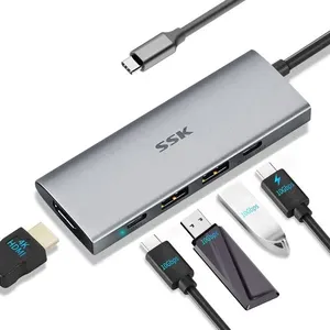 Hub USB-C 5 em 1 SSK - HDMI (4K/30Hz), 2 USB C, 1 PD 3.0, 2 USB A 3.2 Gen2 - SC108