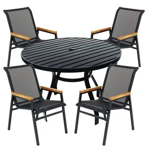Jogo Conjunto Mesa 1,20m Ripada Para área Externa, Piscina, Jardim Preto