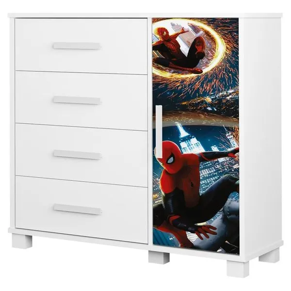 Cômoda Infantil Livia 4 Gavetas 1 Porta Mdf com Puxadores Plástico Brilhante Milani Movelaria Cômoda Infantil Livia 4 Gavetas 1 Porta Mdf com Puxadores Plástico Milani Movelaria