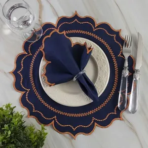 Jogo De Guardanapos Sousplat Americano 12 Peças Bordado Decorativo - Itália Marinho