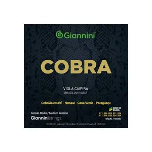 Encordoamento para Viola Caipira Elétrica Cebolão Ré GESVNM Tensão Normal Níquel Série Cobra Giannini Encordoamento Viola Caipira Elétrica Cebolão Ré GESVNM Níquel Giannini