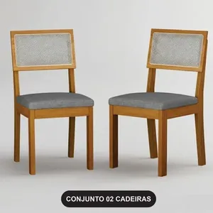 Cadeira Para Mesa De Jantar Flora Mdf Kit 2 Peças Linho Cinza - Leifer