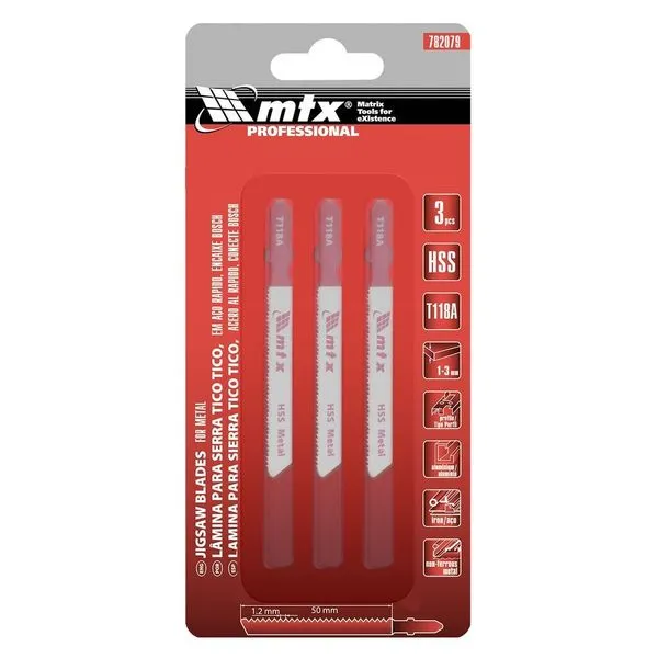Lâmina para Serra Tico 782079 T118A Corte em Metal Aço Rápido 50x1,2mm Vermelho Mtx Lâmina para Serra Tico 782079 T118A Aço Rápido 50x1,2mm Vermelho Mtx